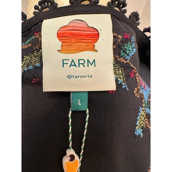 NWT FARM Rio Black Cross Stitch V Neck Dress Sz Large - Picture 7 of 8